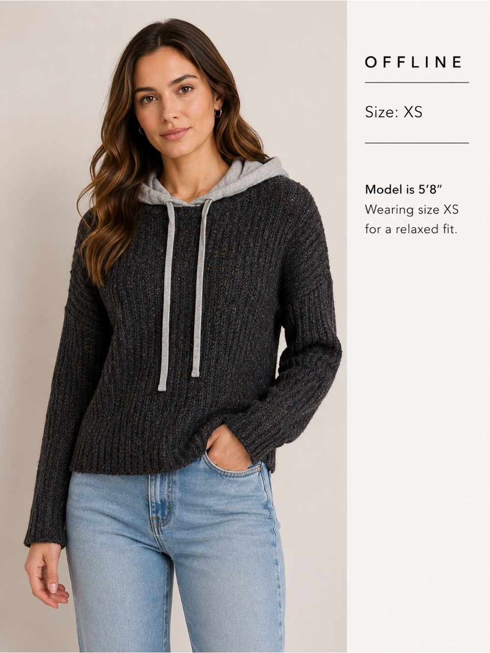 OFFLINE Cozy Hooded Knit Sweater Size XS Charcoal Gray